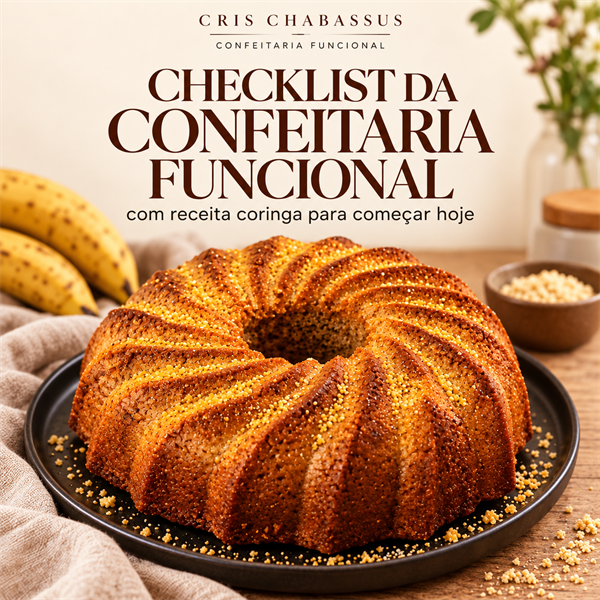 Sugestão de apresentação de um bolo de banana dourado, em forma com furo central